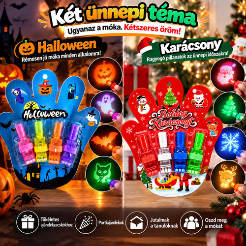 Ünnepi LED-es ujjra húzható vetítőgyűrűk – Halloweenre és karácsonyra